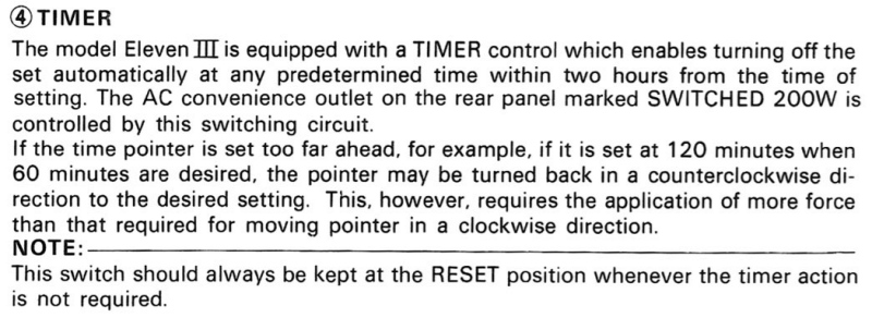 Kenwood Model Eleven III Timer Instructions