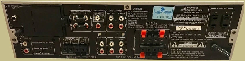Pioneer SX-50 Rear Panel
