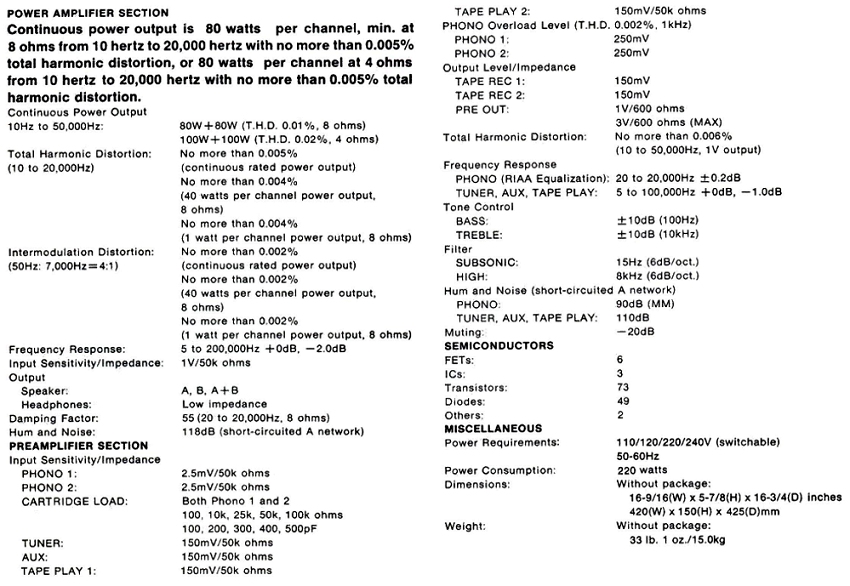 Pioneer SA-8800 Specs