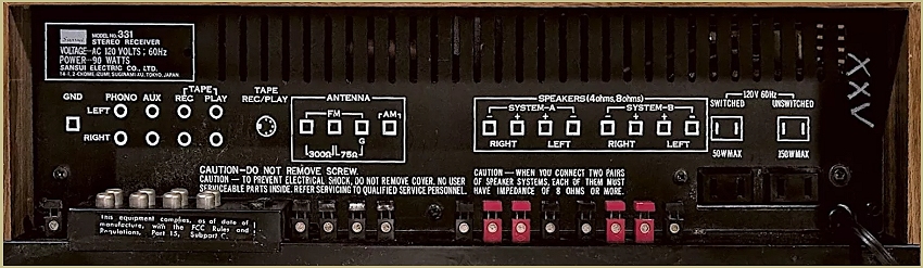 Sansui 331 Rear Panel