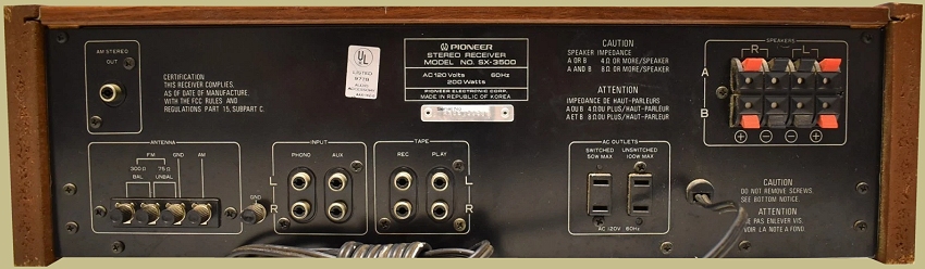 Pioneer SX-3500 Rear Panel